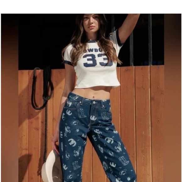 Cali1850 Denim - Stylish Blue western Patterned Straight Leg Jeans